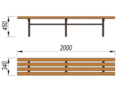 Двухметровая лавочка без спинки 2 м МАФ 1602 в Петропавловске-Камчатском